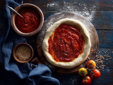 Pizza dough with an extra-wide sauce crust