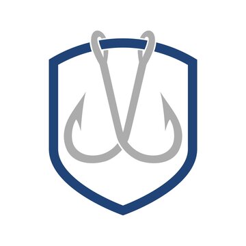 Fishing hook Shield logo icon isolated on white background