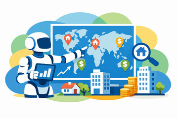Fototapeta premium AI Robot Assistant for Global Real Estate Property Search and Analysis