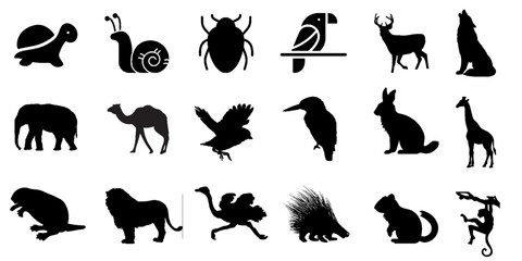 ​Wild Animals and Birds Silhouette Icon Set, Black Vector Illustration on White Background © Dil Murad 