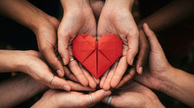 World mental health day hands supporting a red heart promoting wellbeing compassion