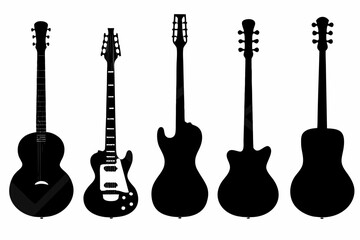 Naklejka premium collection of electric and acoustic guitar silhouettes isolated on white background
