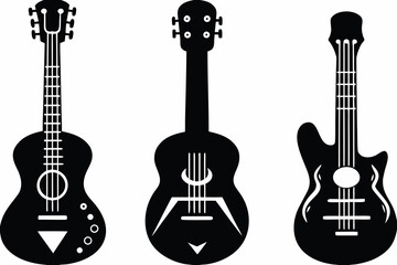 Obraz premium set of acoustic and electric guitar icons and musical instrument illustrations isolated on white background