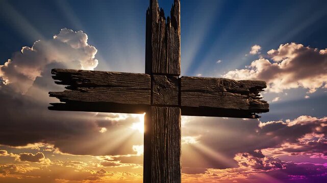Wooden cross against sunset sky emphasizing natural beauty and pristine environments