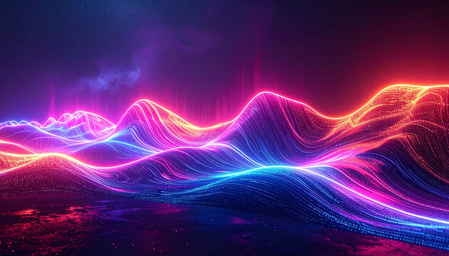 Vibrant Abstract Neon Waves Across a Dark Cyber Background