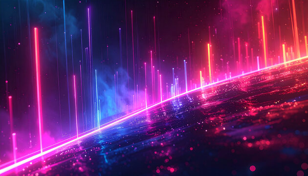 Dynamic Abstract Neon Trails Flowing Across a Digital Globe