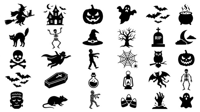 Halloween Icons Collection Spooky Symbols Set.