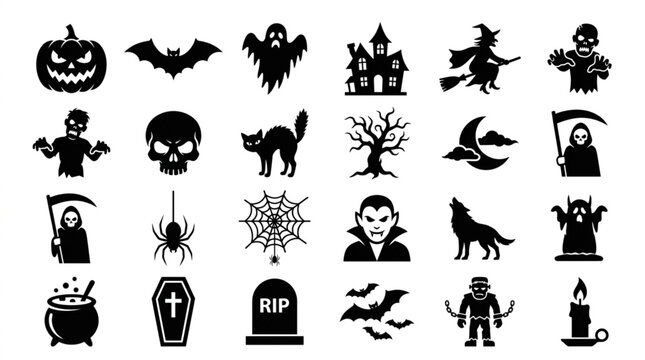 Halloween Icons Collection Spooky Symbols Set.
