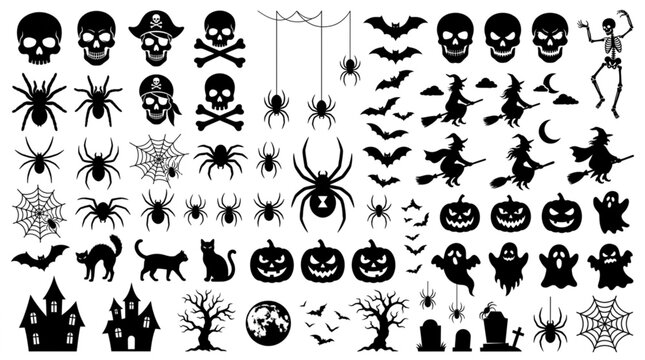 Halloween Icons Set Silhouette Collection.