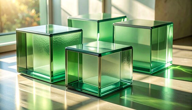 Muted green frosted glass blocks with soft rounded edges