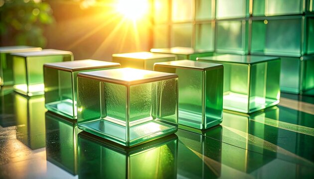 Muted green frosted glass blocks with soft rounded edges