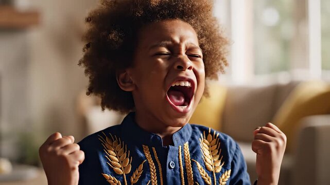 Young child expressing strong emotion ideal for sleek commercial backgrounds and title sequences