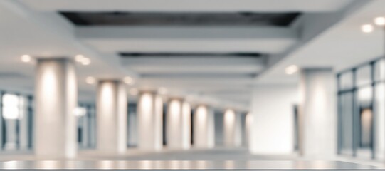 Fototapeta premium Modern architectural interior with soft focus columns and bright ambient lighting, conveying spaciousness and design