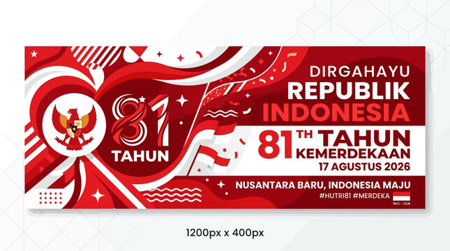 Vibrant Indonesian Independence Day 81st Anniversary Celebration Banner Design with Dynamic Red and White Graphics Commemorating National Freedom and Unity