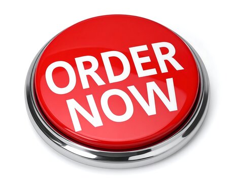 Prominent Red Circular Call-to-Action Button with Bold White &ldquo;Order Now&rdquo; Text on Clean White Background, Modern UI Design Element for Marketing and Conversion Interface