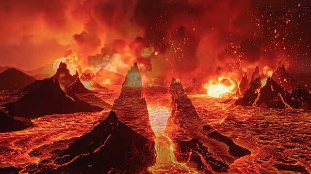 Volcanic eruption with lava flow for cinematic landscapes and wilderness exploration
