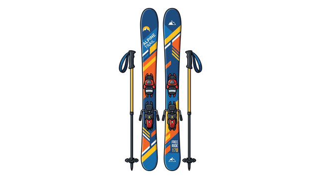 Ski equipment, skis and poles, isolated on white background