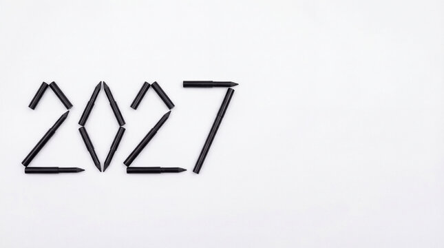 2027 formed from black markers on white background with open copy space for school planning office supplies calendar creative note concept with copy space marketing banner web header
