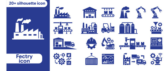Naklejka premium Smart Industry vector icon set. Featuring robotic arm, AI factory, IoT, automation, digital manufacturing, and predictive maintenance concepts.