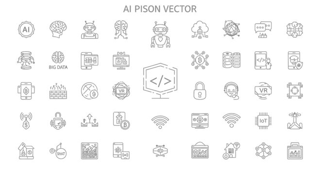 Artificial Intelligence Icons Set - Technology, Data, Future Concepts
