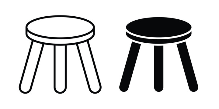 Three legged stool icon. Doodle Icon in Minimal Line Art Style