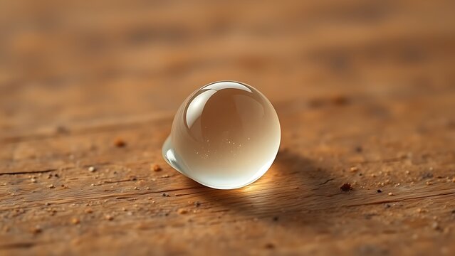 A droplet of clear resin on wood, captured mid-cure from liquid to solid.