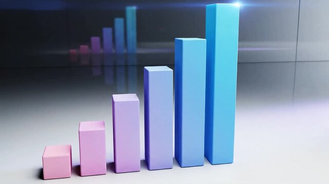 Firefly 3D bar chart showing success trend, pastel gradient, ambient reflections, cinematic soft lig prob4