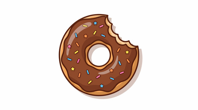 Chocolate Donut with Bite Flat Vector Illustration Minimal Style