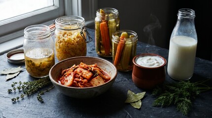 Fototapeta premium Fermented Foods and Drinks for a Healthy Gut