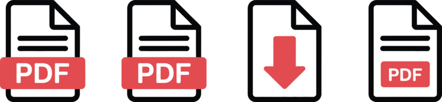 Group of pdf document and download arrow symbol on white