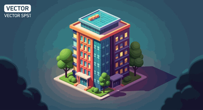 Colorful modern apartment building structure.