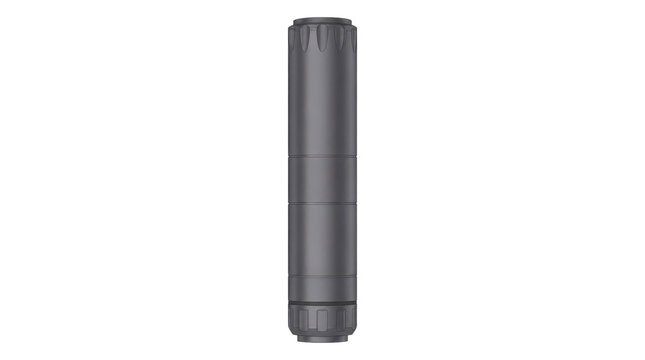 Sleek Cylindrical Suppressor Rendered as Flat Vector Art Isolated on White. A high quality graphic illustration showing technical equipment design for professional military and sport use.