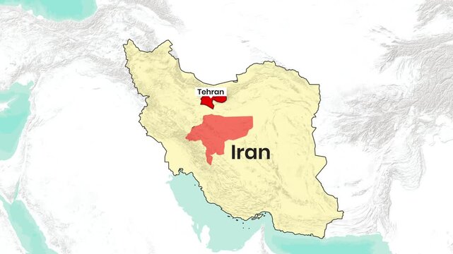 Animated Map of Iran Highlighting Tehran and Isfahan Regions