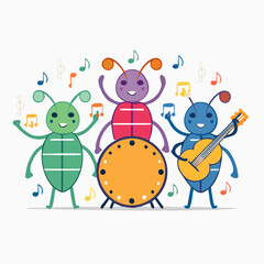 Obraz premium Cartoon Insects Playing Music Together