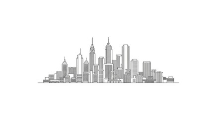 Fototapeta premium Hand drawn sketch of a modern city skyline with many buildings.