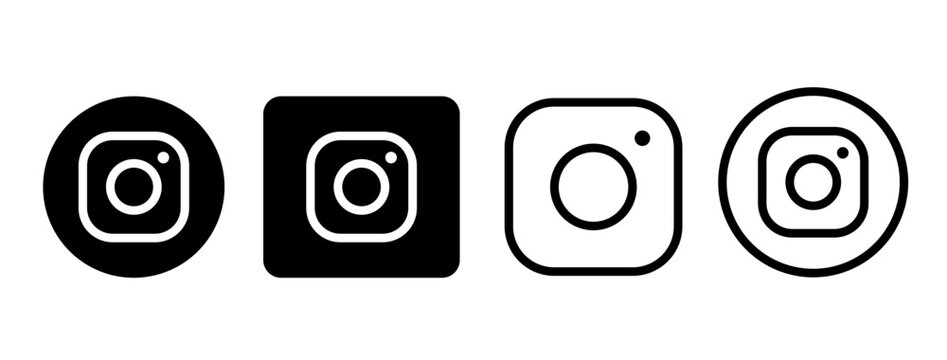 Instagram logo black solid and outline. Instagram logo for web app website UI UX interface design vector illustration