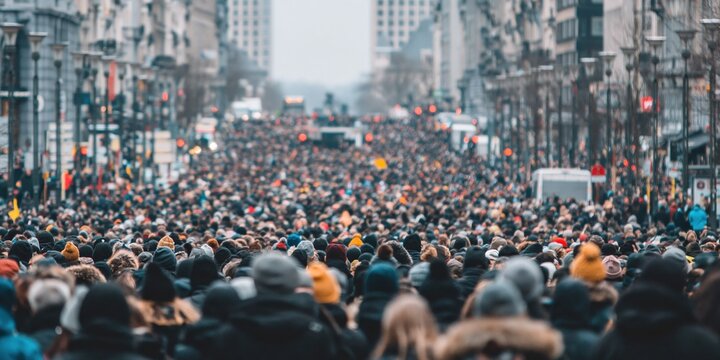 Vast Crowd of People Gathered on a City Street During an Event or Demonstration