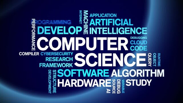 Computer Science animated word cloud-text design animation tag kinetic typography seamless loop.