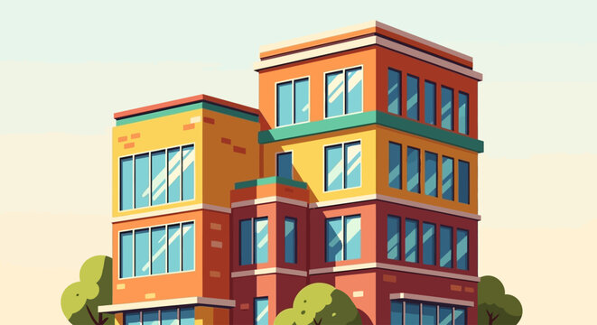 Colorful modern apartment building exterior.
