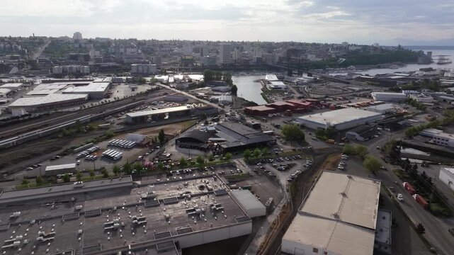 Aerial View Of Tacoma Northwest Detention Center Near Thea Foss Waterway In Tacoma, Washington.