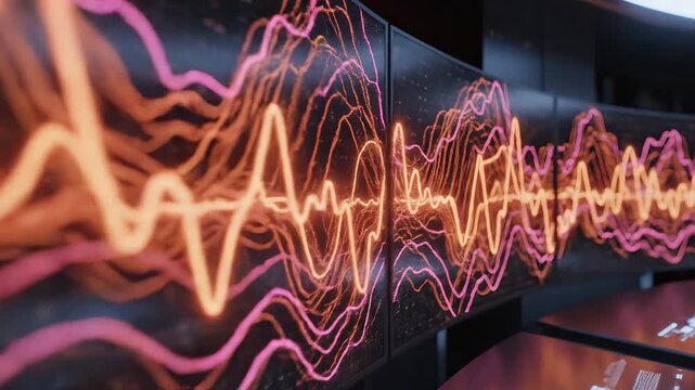 Futuristic control room with data displays highlighting artificial intelligence and digital evolution