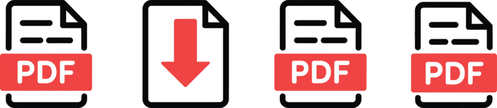 Set of four pdf document with download arrow symbol