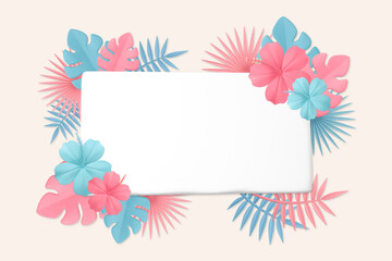 3D flower frame png, pastel tropical summer on transparent background © Rawpixel.com