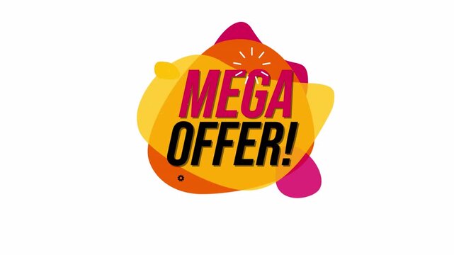 Vibrant mega offer sale banner with colorful abstract design and bold text on a transparent background 