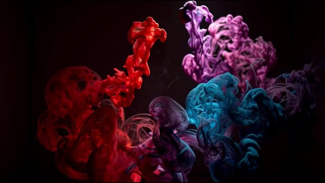 Abstract background design featuring a human skull with blood cells amidst swirling blue and purple smoke waves