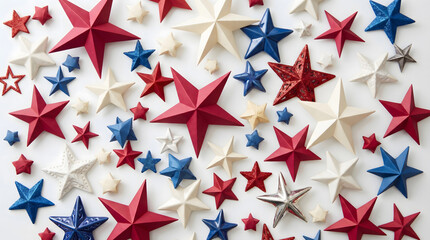 Obraz premium Patriotic 3D stars background in red white and blue, festive Fourth of July holiday decoration, American flag colors star pattern for national celebration