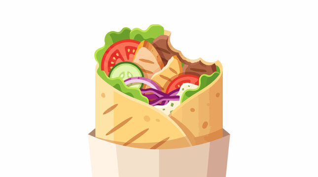 Kebab Wrap Half Eaten Flat Vector Illustration Minimal Design