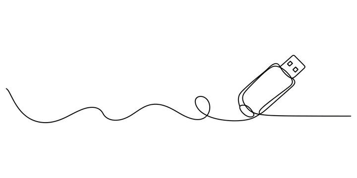 Continuous line drawing Minimalist USB flash drive, simple line drawing, electronic accessory, modern design