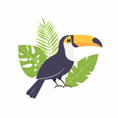 Obraz premium Toucan Bird with Tropical Leaves