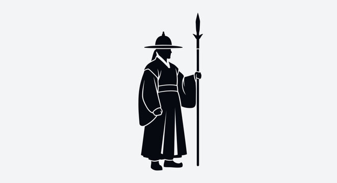 Silhouette of a Korean Joseon Dynasty Guard with Spear.